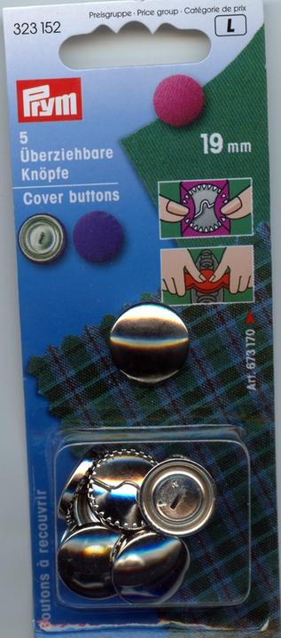 Actual product image Prym Knob Pull-over, without tool, silver 19 mm, card 5 pcs.