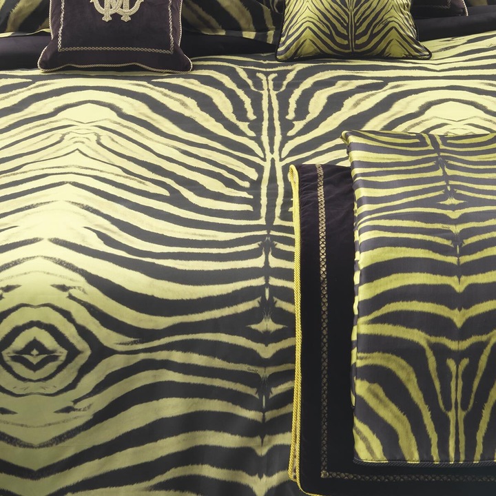 Actual product image Roberto Cavalli Maco satin bed linen Mirror Zebra yellow (Bedding set, 155x220 cm + 80x80 cm)