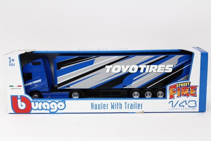 Produktbild No Name Bburago Diecast 1:43 Hauler with Trailer Car Volvo FH16 Toyo Edition Blue Ages 3+ 18-31461