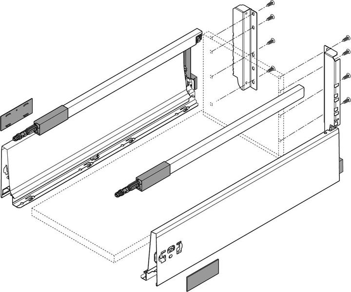 Blum Complete front drawer set TANDEMBOX M / D with railing, gray RA