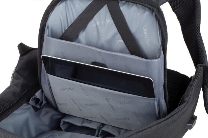 Produktbild Lightpak Rucksack SAFEPAK, mit USB-Ladeport, anthrazit Polyester, gepolsterter Rücken, Trolleyband