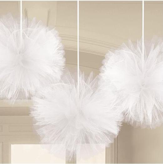 Produktbild Amscan 3 Fluffy-Dekobälle Wedding Decorations weiss Tüll 3 (9 Stück)