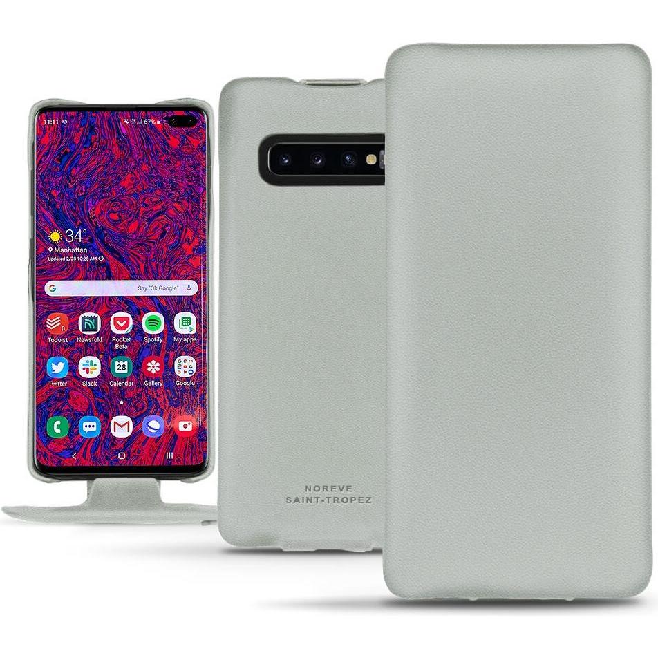 Noreve Lederschutzhülle vertikal (Samsung Galaxy S10+), Smartphone Hülle, Grau
