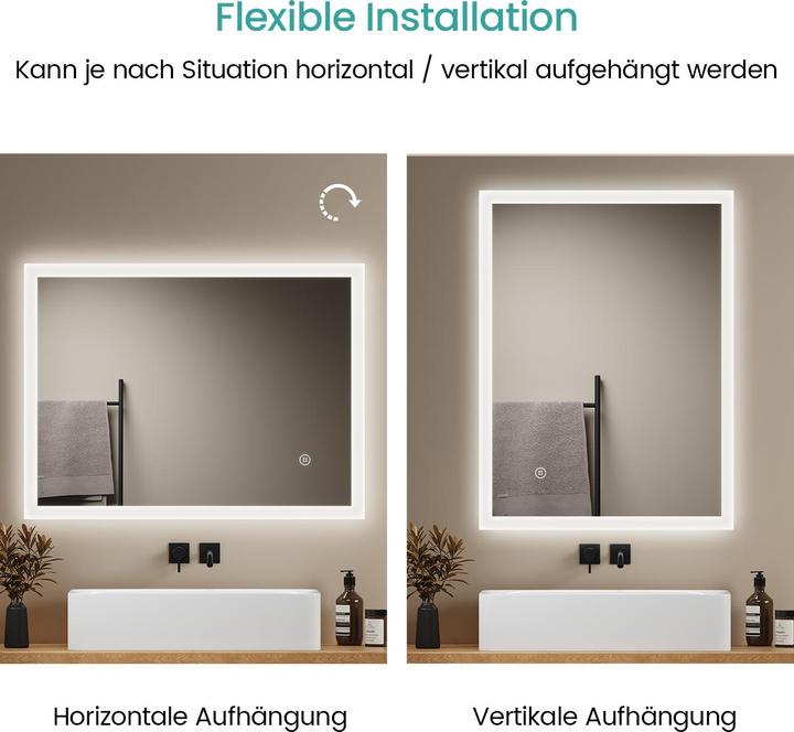 Actual product image Emke Bathroom Mirror With Lighting 80*60cm,Fog-Free, 3 Colour Temperatures (3000K-6500K)&Dimmable (80 x 60 cm)