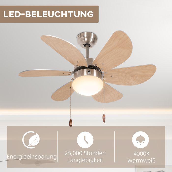 Produktbild Swisshandel24 Deckenventilator, LED Beleuchtung 16W Deckenlampe mit Ventilator, 6 umkehrbare Flügel, für Wohnzimme (42 dB)