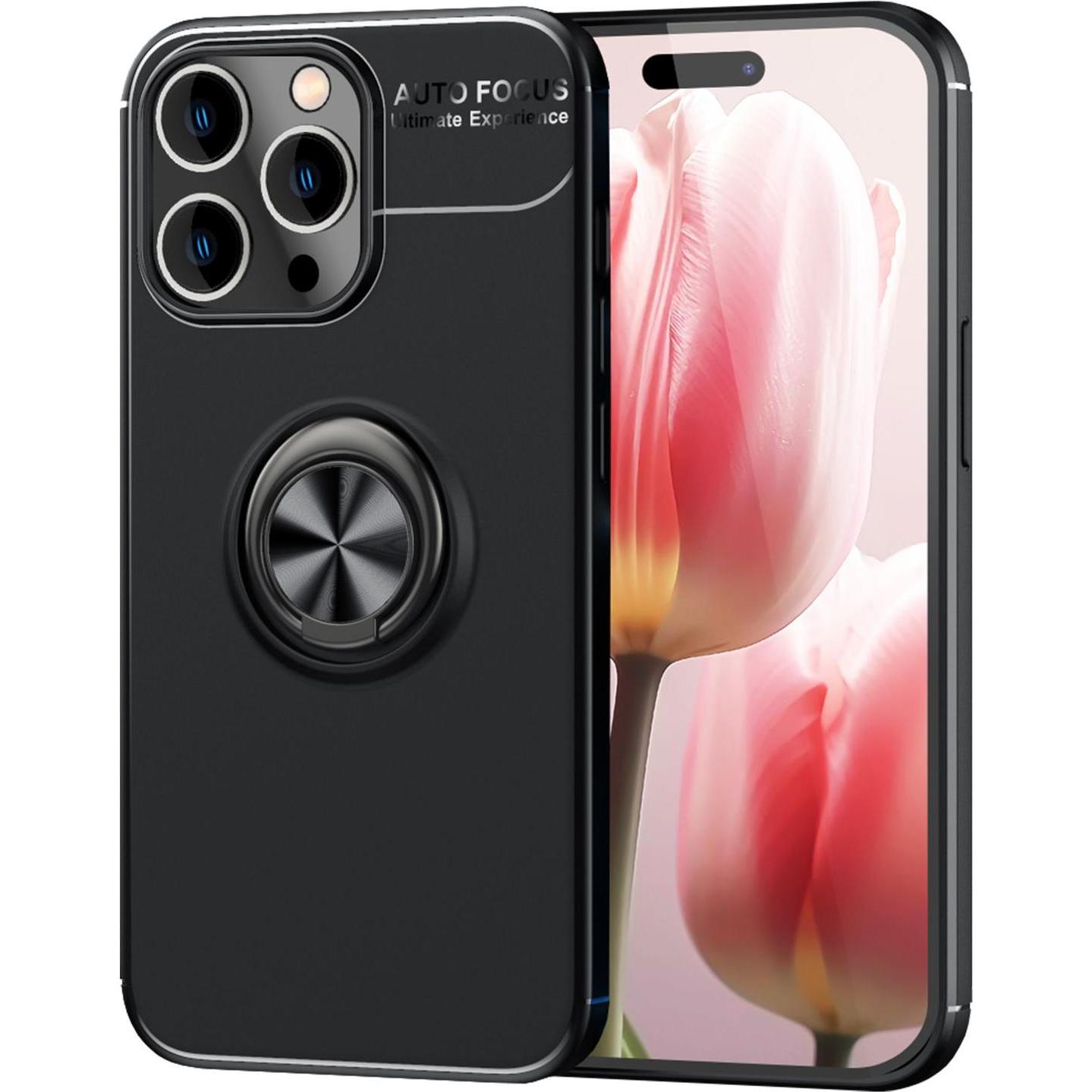 Nalia Matte Ring Silikon Hülle (Apple iPhone 15 Pro), Smartphone Hülle, Schwarz