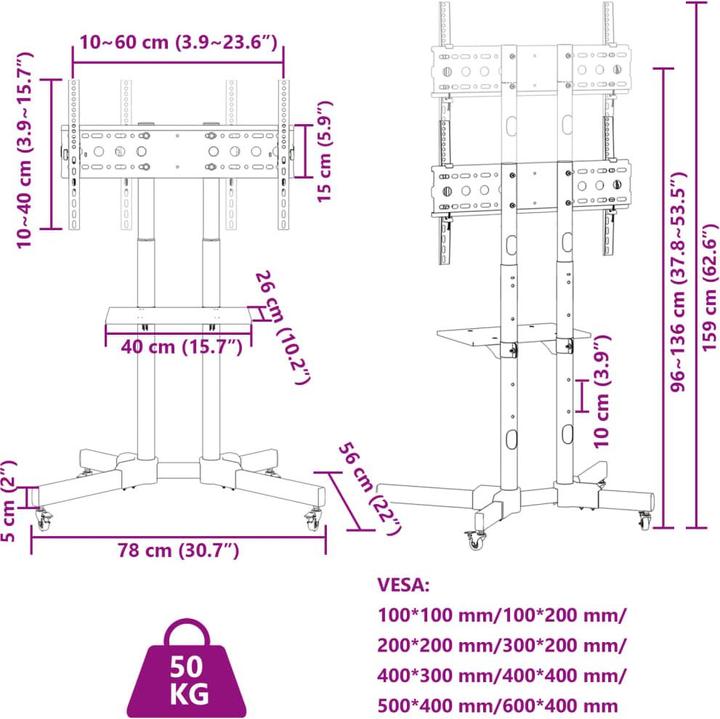 Nährwerte und Zutaten VidaXL TV-Ständer mit Rädern (Universal, 70", 50 kg)