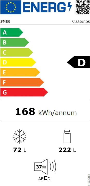 Energy Label Smeg Retro Style FAB30LRD5 Free-standing fridge/freezer combination (294 l)