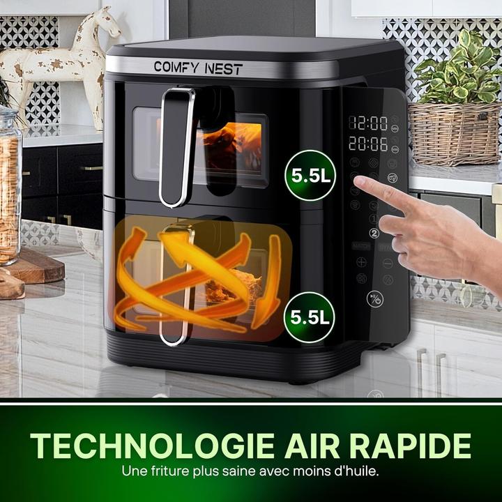 Image du produit Comfy Nest Friteuse à air double panier avec programmes cuisson et écran tactile