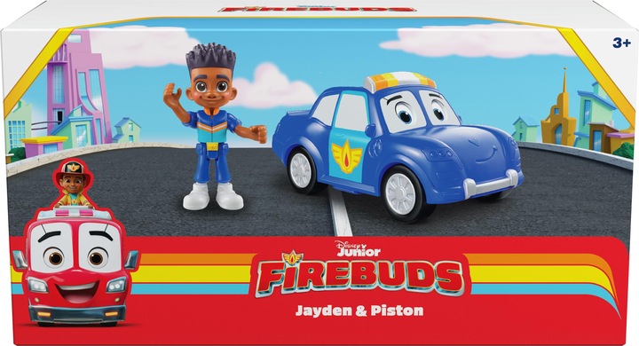 Actual product image Spin Master Disney Junior Firebuds, Jayden and Piston, Action Figure and Toy Police Car with Interactive Aug