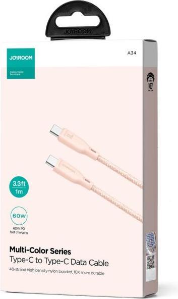 Actual product image Joyroom Multi-Color Series SA34-CC3 USB-C / USB-C Cable 60W Fast Transfer 1m - Pink (1 m, USB 2.0, 60 W)