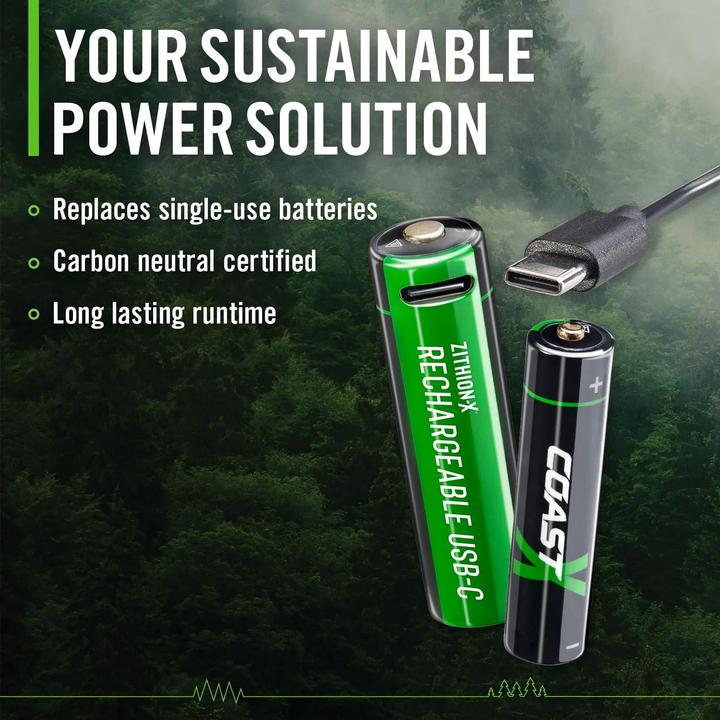 Productafbeelding Coast 4xAA + 4xAAA 1,5V USB-C wiederaufladbare Batterien – Zertifiziert CarbonNeutral® (CO2-neutral) (4 Pcs., AA / LR6 / Mignon / R6 / R14505, AAA / LR03 / Micro / R03 / AM4 / MN2400 / KR03)