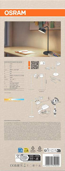 Produktbild Osram HOMELIGHTING DECOR HELPER GADGET 830 USB Black 4058075849242 Wandleuchte (100 lm)