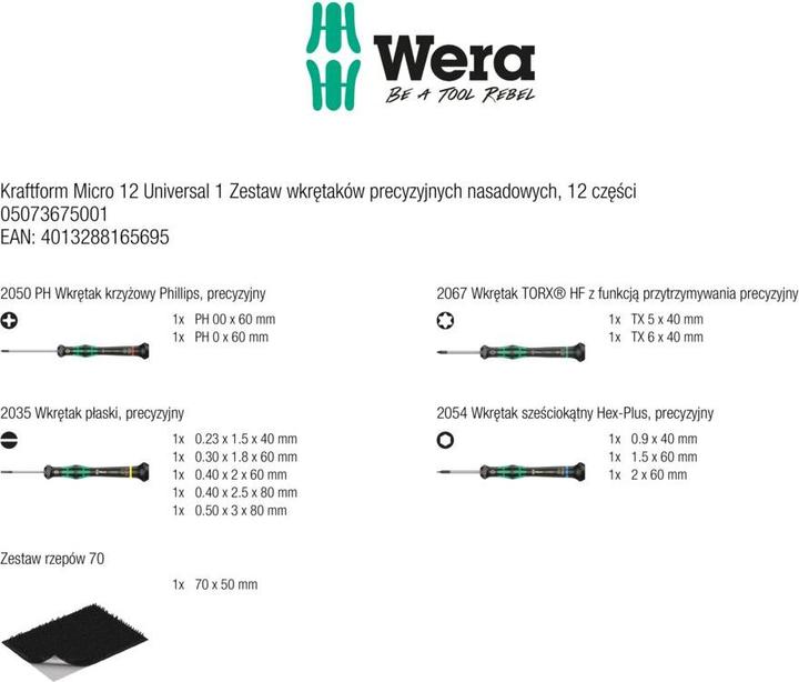 Produktbild Wera Kraftform Micro 12 Universal 1 (Phillipps-Kreuzschlitz (PH), Torx (TX), Innensechskant, Schlitzschrauben)