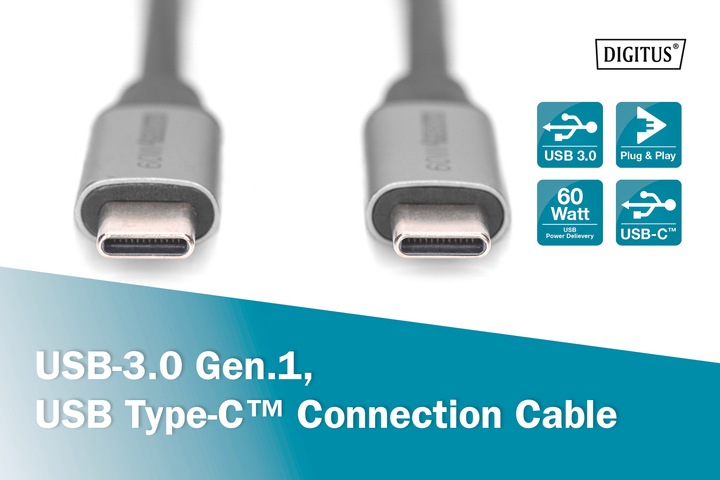 Produktbild Digitus USB-3.0 Gen.1, USB Type -C Anschlusskabel (0.50 m, USB 3.0)