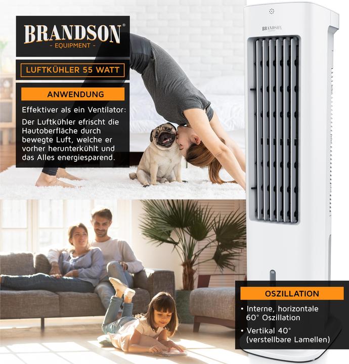Actual product image Brandson Tower fan with water cooling, 5 litre water tank, air filter, air cooler, air conditioner, fan 55W (57 dB)