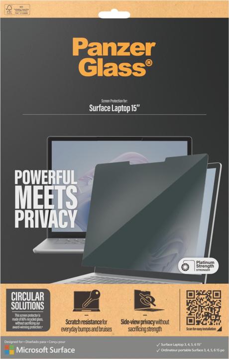 Produktbild PanzerGlass ® Privacy Filters Microsoft Surface Laptop 15" | 6 | 5 | 4 | 3, Polyethylenterephth (2255.27", 3:2)