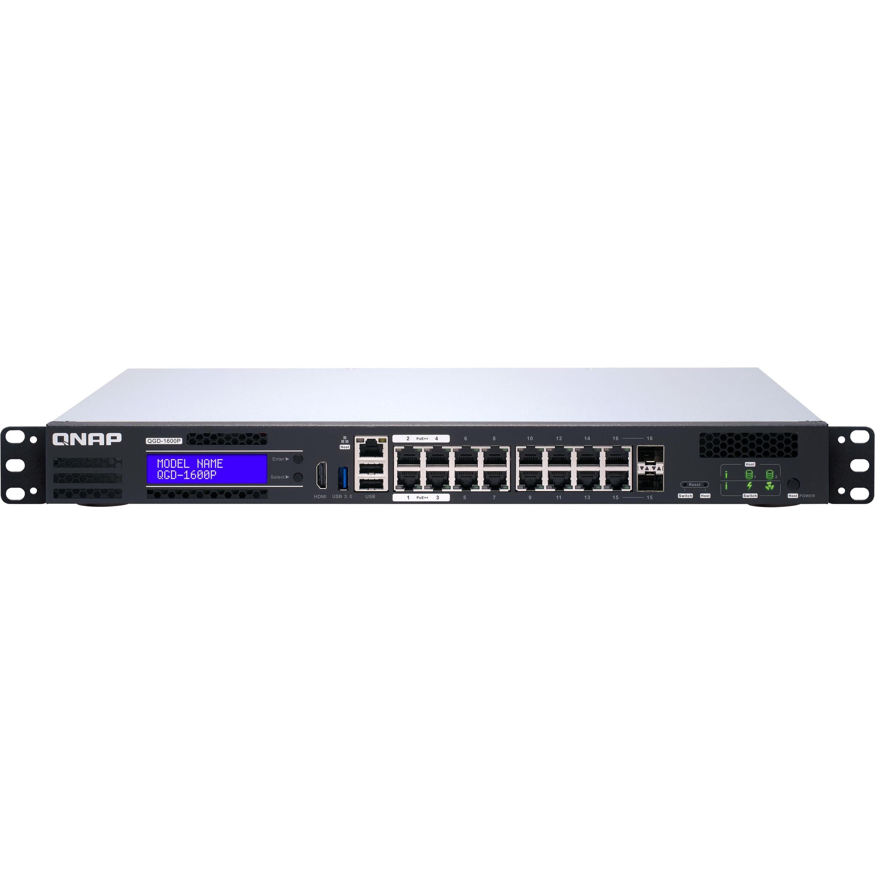 QNAP QGD-1600P-8G, 16-Port PoE-Edge-Switch (16 Ports), Netzwerk Switch, Schwarz, Grau
