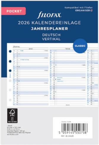 Nährwerte und Zutaten Filofax PO JAHRESPL.2026 DEUTSCH (Deutsch)