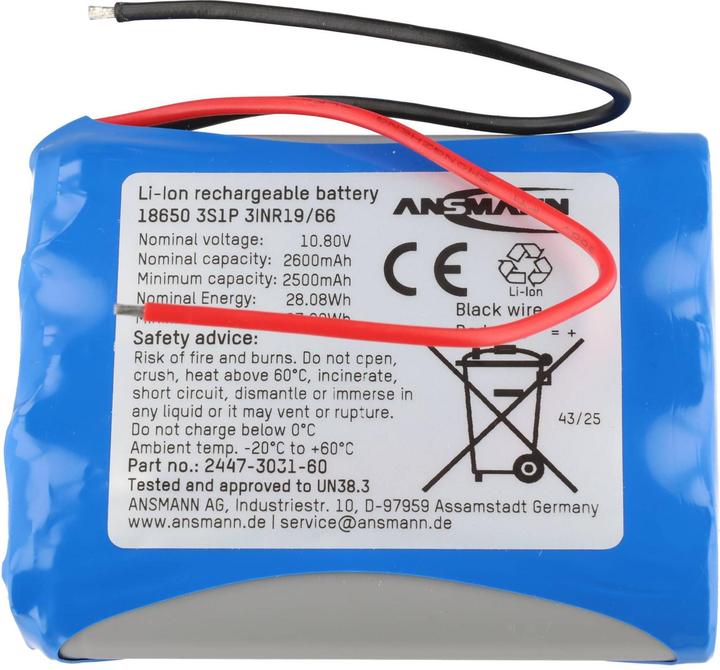 Actual product image Ansmann 3S1P Akkupack 3x 18650 Kabel Li-Ion 10.8 V 2600 mAh (1 pcs., 18650, 2600 mAh)