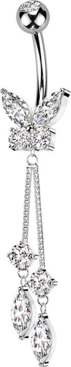 Actual product image Star Piercing Banane silber mit Kugel Kristall silber und Schmetterling Kristalle silber Anhänger zwei Ketten Kris (Brass, Surgical steel 316L)