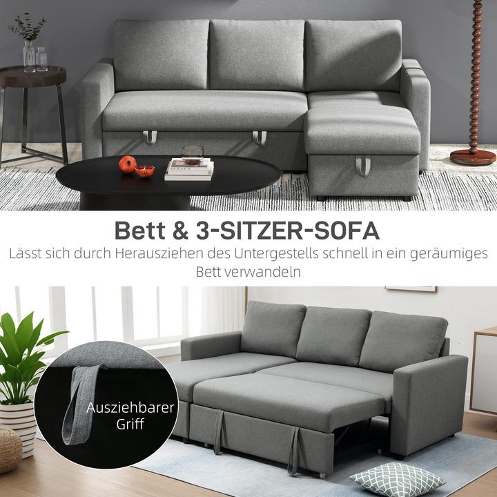 Actual product image Homcom Ecksofa Leinenartiges Polyester, Schaumstoff Hellgrau (Corner sofa)