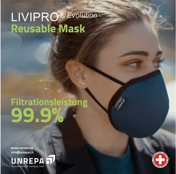 Immagine prodotto Unrepa Maschera comunitaria in tessuto LIVIPRO Evolution taglia S, nero (Classe di protezione II, 1 x)
