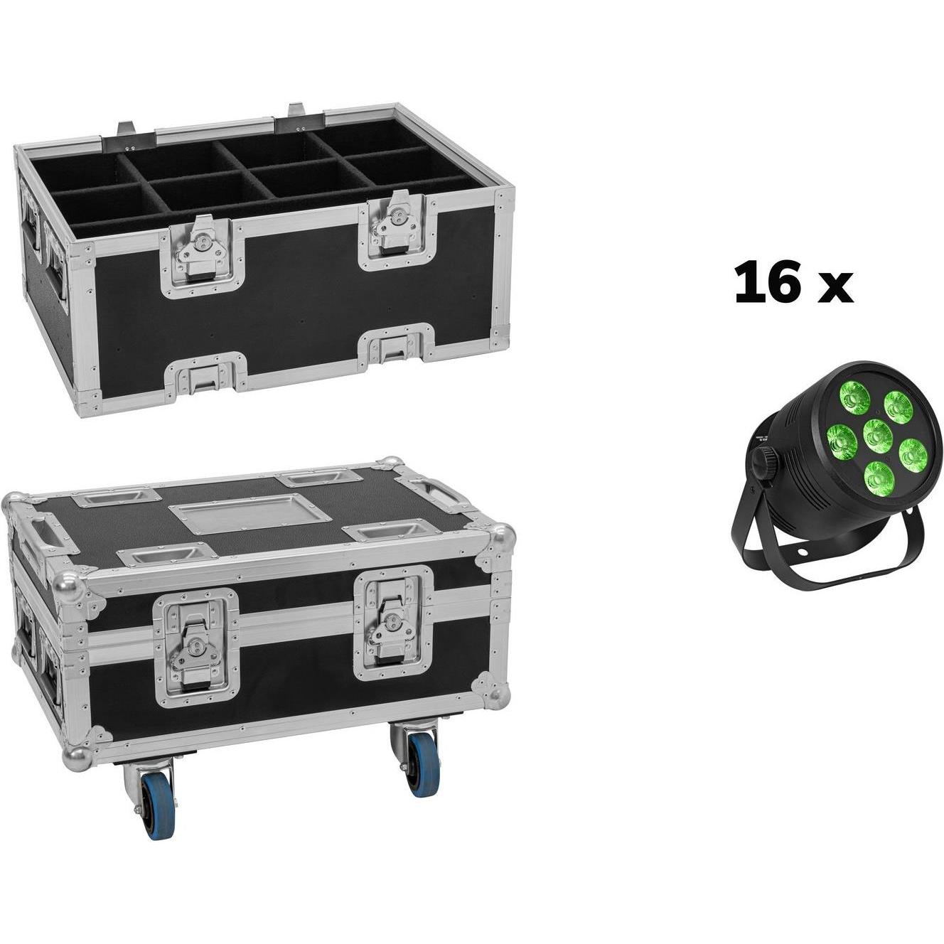 Eurolite Set 16x LED Silent Par 6 QCL Floor sw + Case, Licht Set