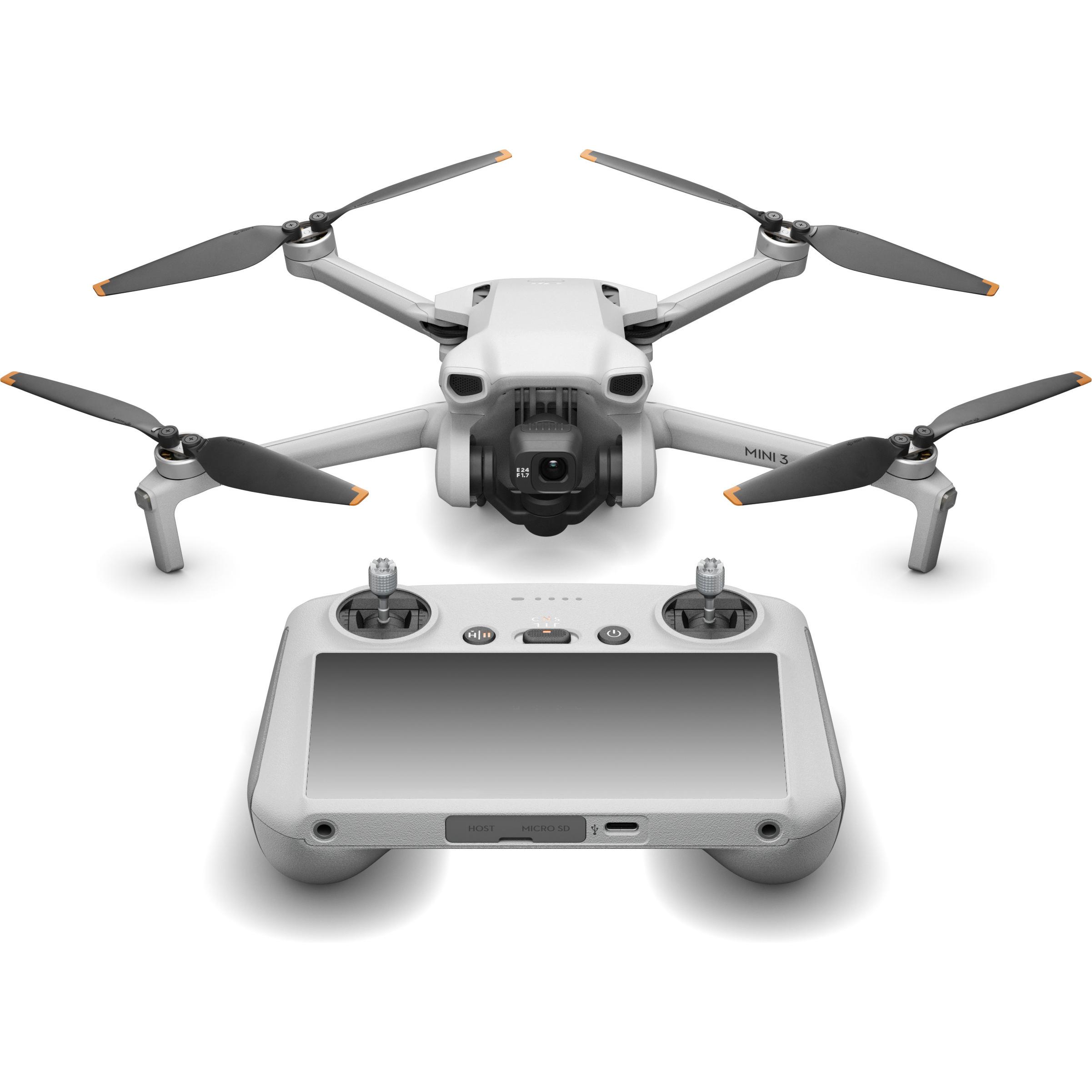 DJI Mini 3 mit RC Controller und Fly More Combo (38 min, 248 g, 48 Mpx), Drohne, Grau, Schwarz
