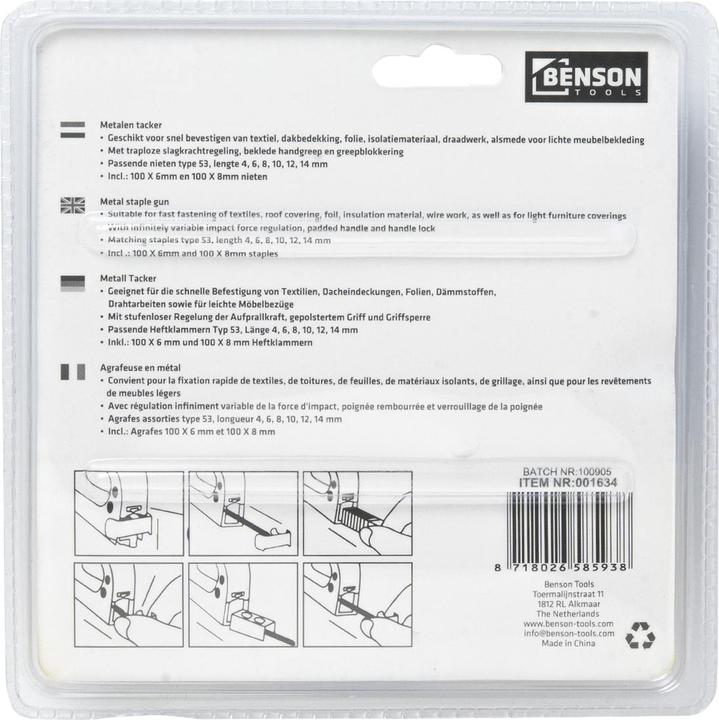 Produktbild Benson Metall Tacker + Feder 4 - 12 mm