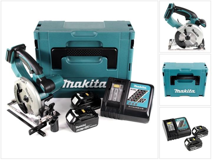 1x Makita DSS 501 18V Li-ion Akku Handkreissäge, 1x Makita DC18RC Schnellladegerät, 2x Makita BL 1850 B 5,0 Ah Li-Ion Akku, 1x Makpac 3 Systemkoffer, 1x passende Schaumstoffeinlage