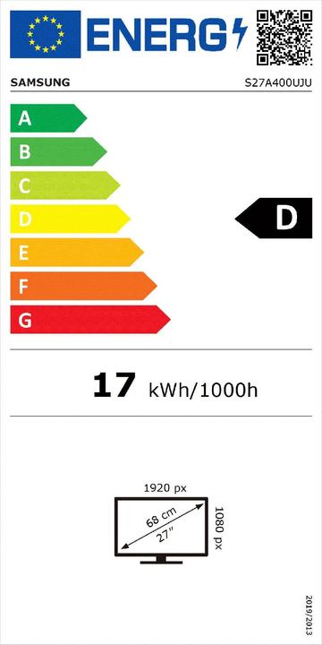 Energie-Label Samsung LS27A400UJUXEN 27 Zoll FHD IPS 16:9 5 ms Rahmenlos HAS (1920 x 1080 Pixel, 27")