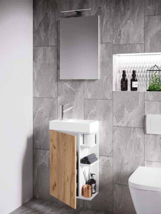 Produktbild VCM 3-tlg Badmöbel Set Gäste WC Gästebad Waschplatz Waschtisch klein schmal Lumia Spiegel