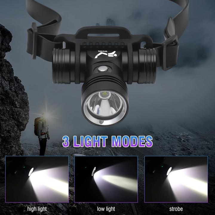 Actual product image Boruit B14 Lampe frontale de plongée - Super Bright 1000 Lumen 3 Modes (1000 lm)