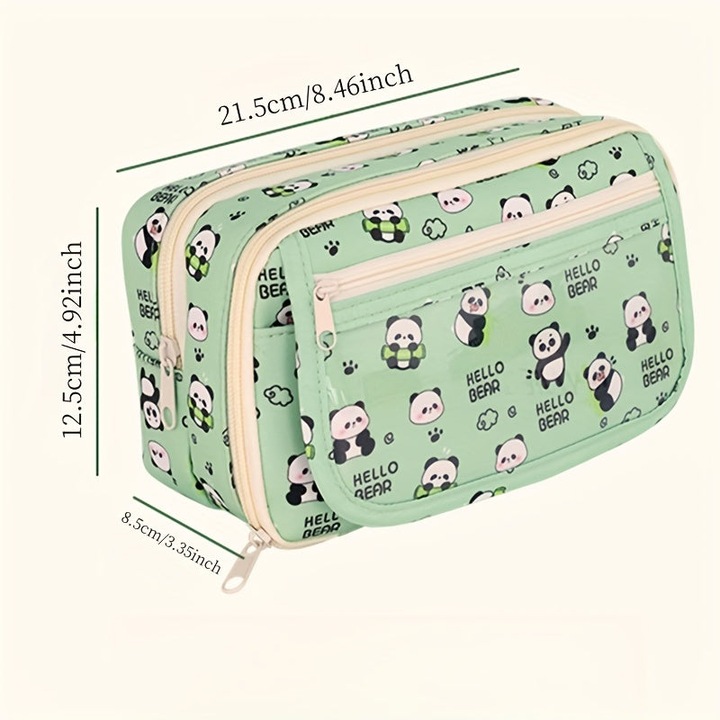 Image du produit Only-Bags.Store Geräumiges Federmäppchen mit Panda-Motiv - strapazierfähiges Oxford-Gewebe, mehrlagiger Organizer