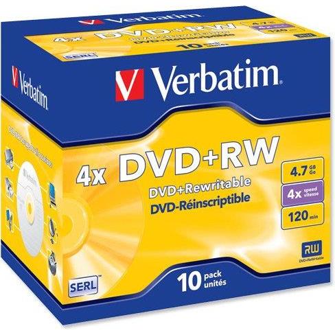 Verbatim DVD+RW, 4.7GB, 4x, 10er JewelCase (10 x), Optischer Datenträger