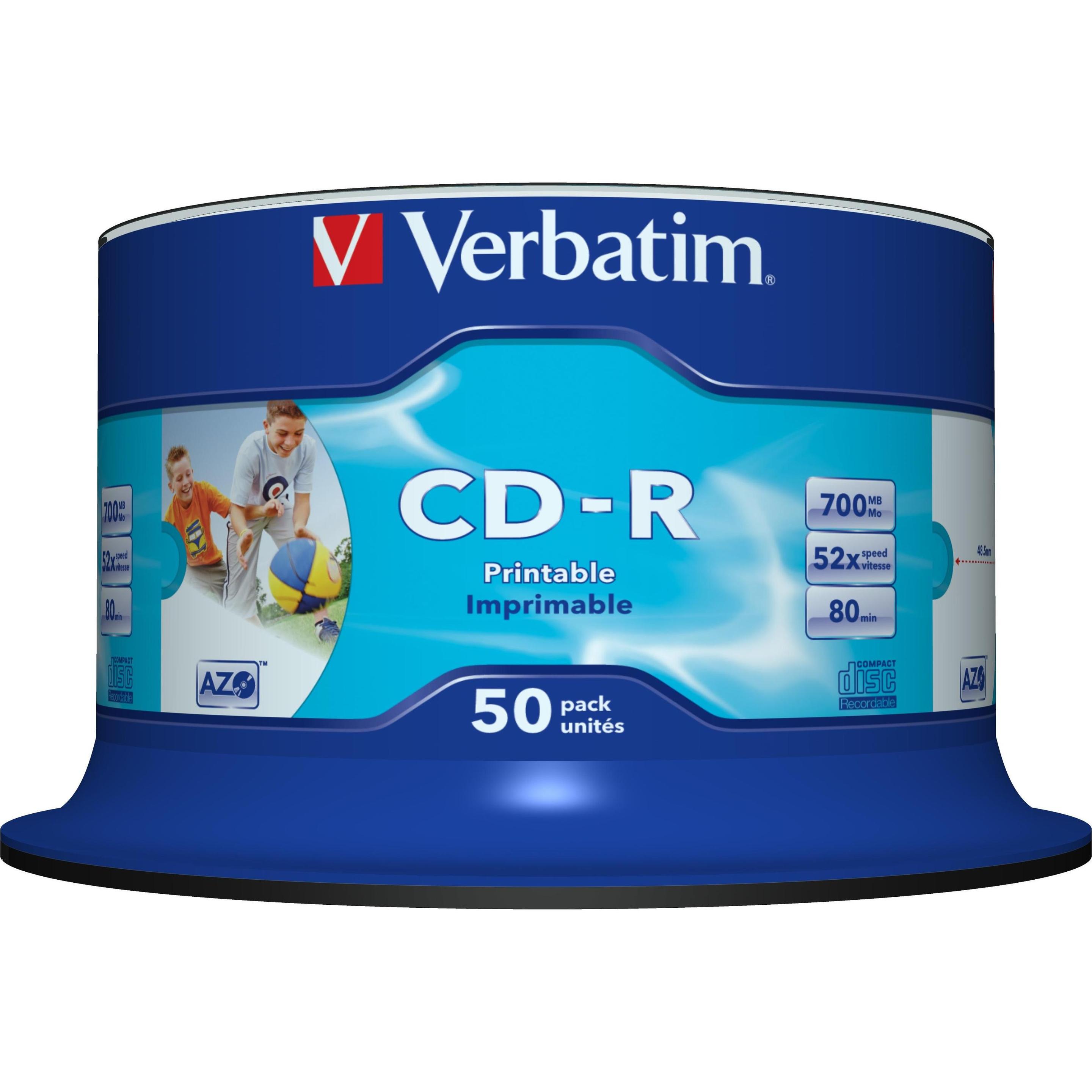 Thumbnail - Verbatim CD-R, 52x, 700MB, 50er Spindel, bedruckbar (50 x), Optischer Datenträger