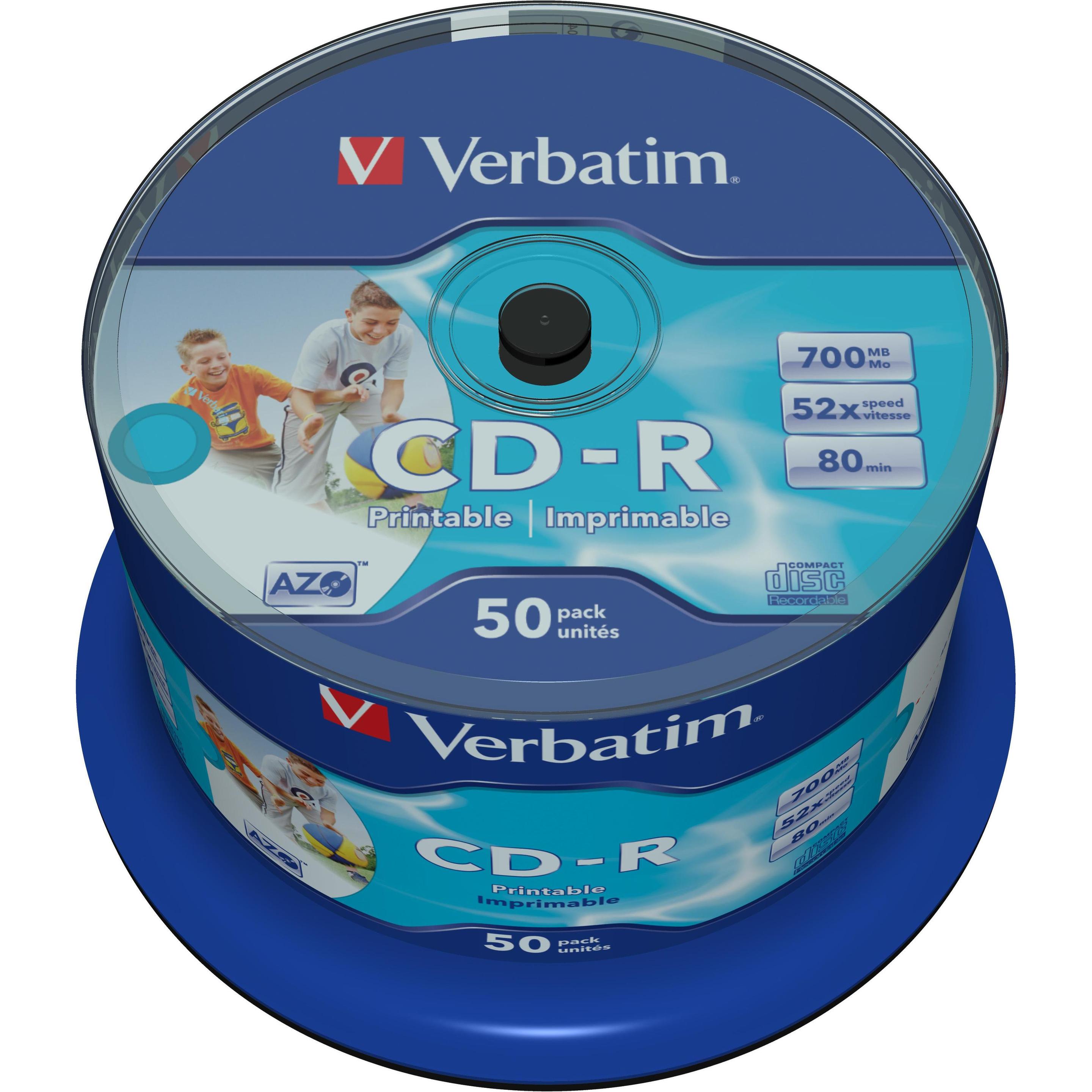 Verbatim CD-R, 52x, 700MB, 50er Spindel, bedruckbar (50 x), Optischer Datenträger