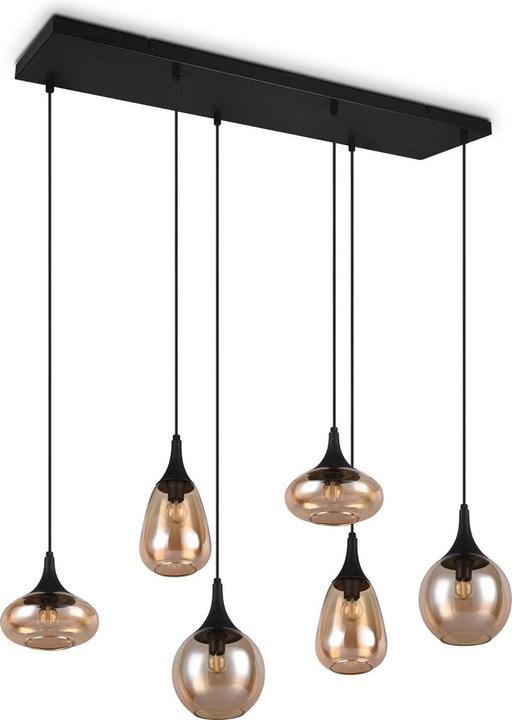 Trio Lumina - Hanging lamp - Black - excl. 6x E14 40W - adjustable in height - Amber Glas
