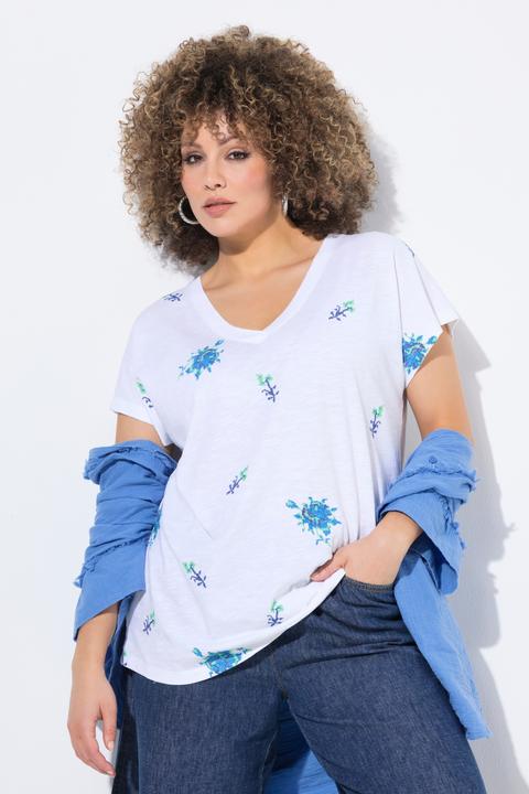 Produktbild Ulla Popken T-Shirt, Stickerei, Oversized, V-Ausschnitt, Halbarm (56)