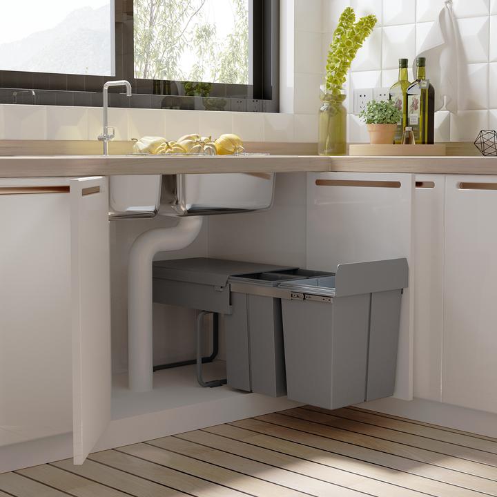 Produktbild Homcom Einbaumülleimer Kunststoff, Metall Grau (40 l)