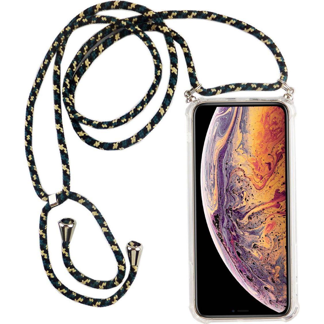 König Design Apple iPhone X Handykette Hülle mit Band Case zum umhängen mit Kordel Camouflage, Handykette, Transparent