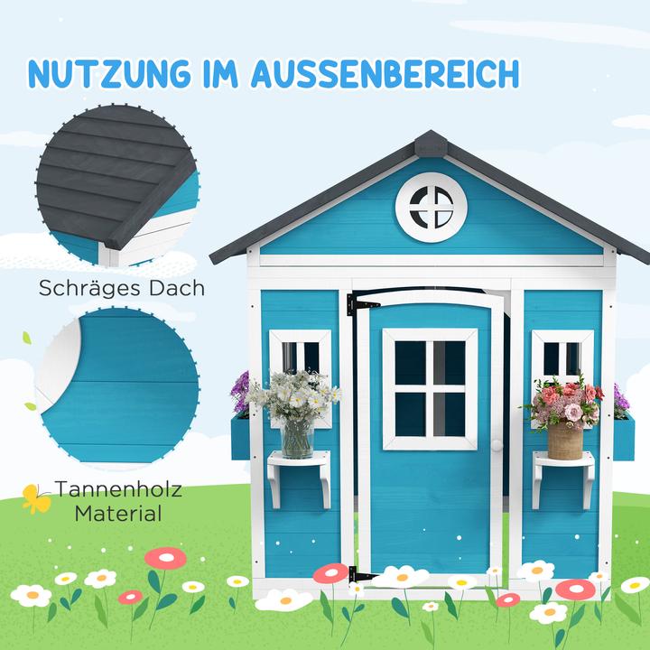 Produktbild Outsunny Kinderspielhaus Tannenholz Blau
