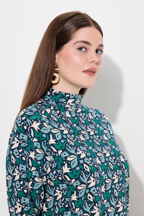Actual product image Ulla Popken Eco Cotton Abstract Foliage Print Long Sleeve Turtleneck Tee (56)