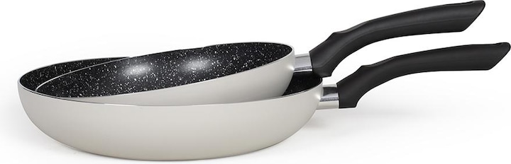 Livoo Set of 2 stone-finish frypans (24.28 cm, Pan set + pot set, Aluminium)