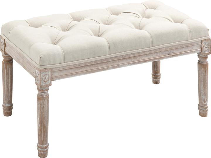 Produktbild Homcom Sitzhocker Polyester, Gummiholz Cremeweiss (40 cm)