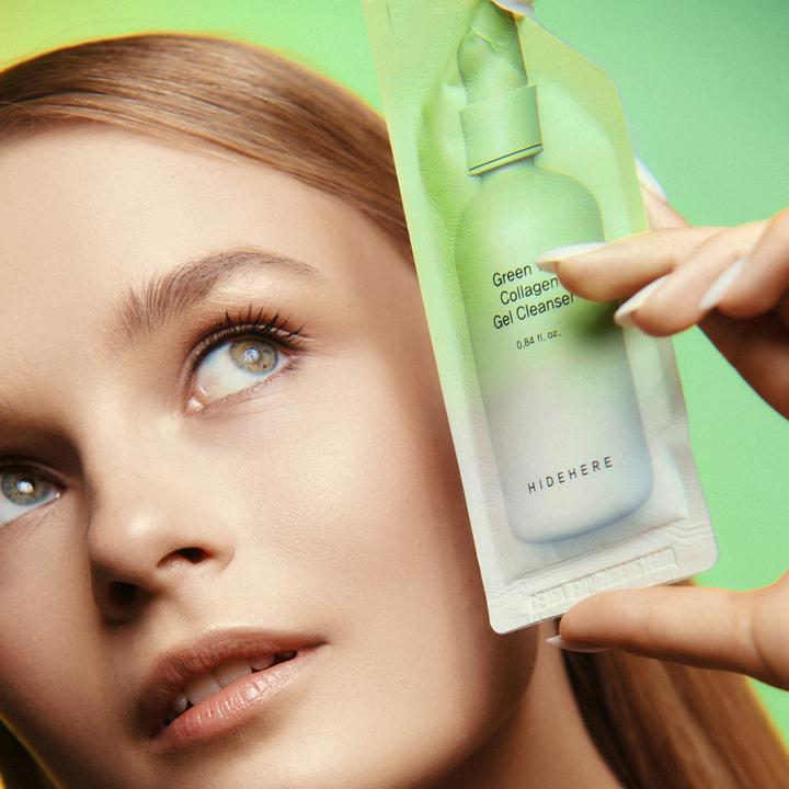 Actual product image Hidehere Green Tea Collagen Gel Cleanser 25ml (Cleansing gel, 25 ml)