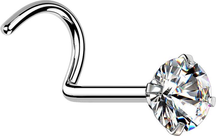 Produktbild Star Piercing Nasenstecker gebogen silber runder Kristall silber gefasst (ohne Messing, Chirurgenstahl 316L)