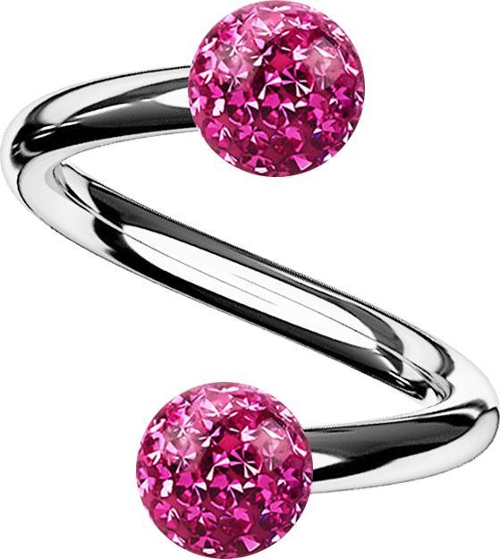 Actual product image Star Piercing Micro Spirale silber mit zwei Kristallkugeln pink Epoxy Schutzschicht (without brass, Titanium)