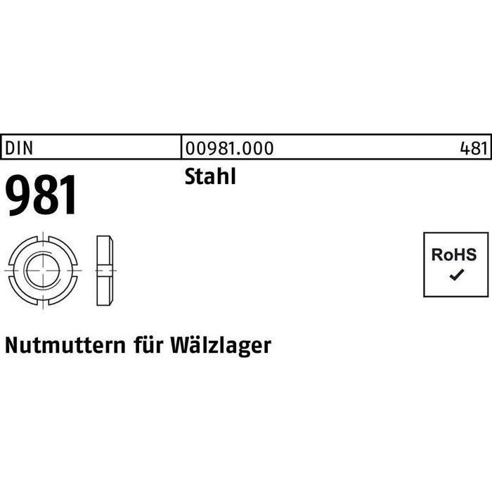 Muttern + Unterlegscheiben, Nutmutter DIN 981 KM34 M170x3 Stahl